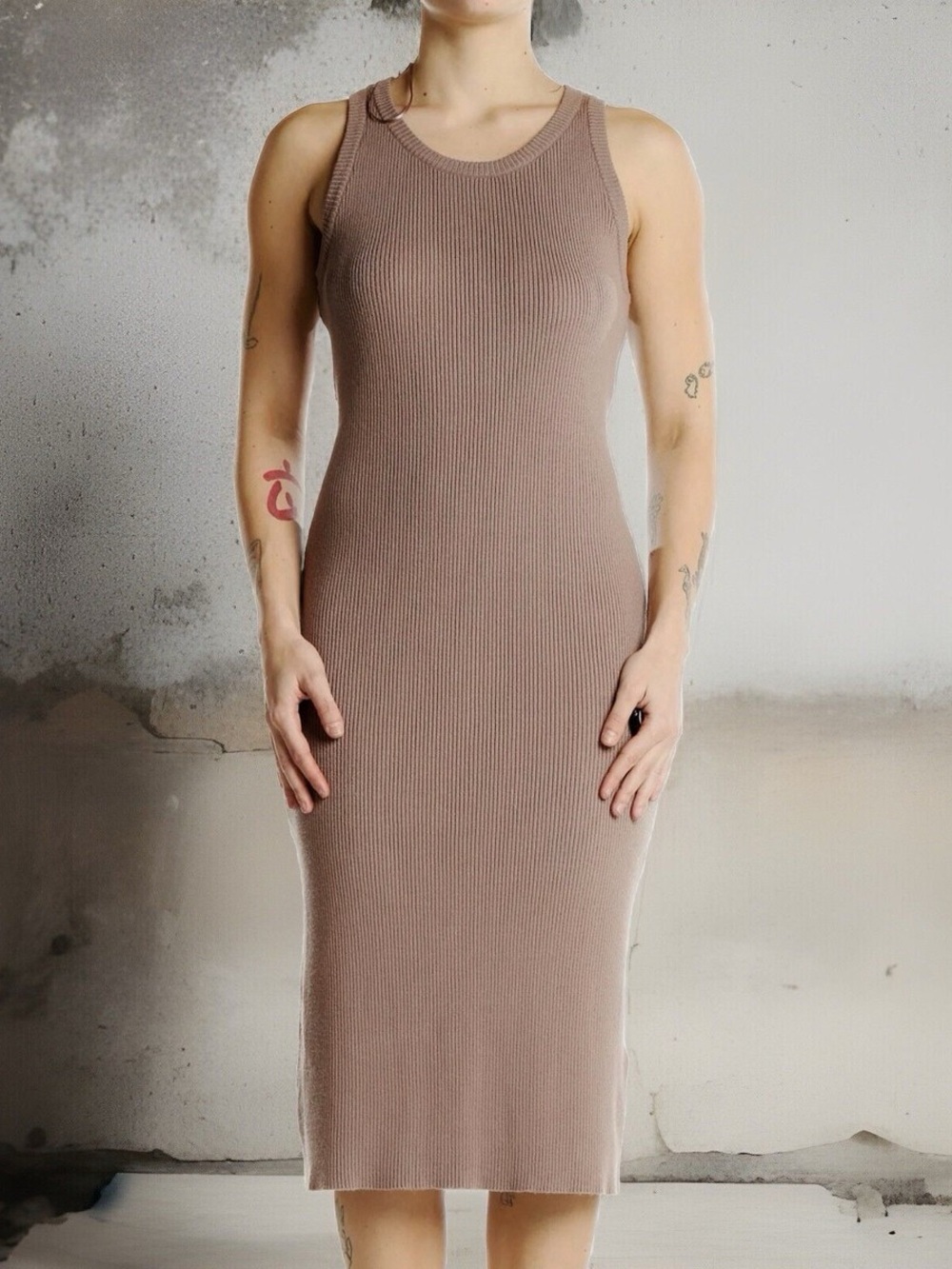 Rachel Zoe Mauve Taupe Ribbed Tank Midi Dress